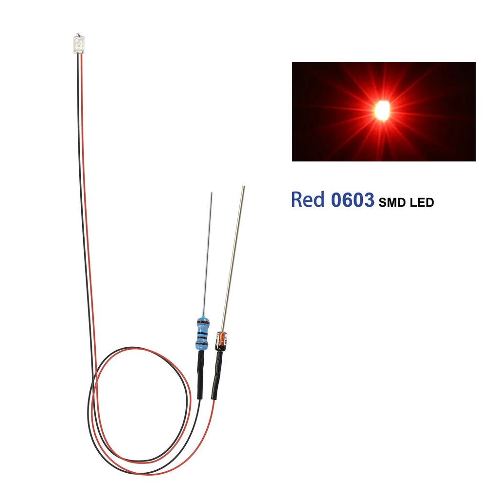 Evemodel 10pcs Pre-wired 0402 0603 0805 SMD LED Lights 50cm Wire with Resistor for 12V AC DC Bright Warm Red Blue Green Yellow