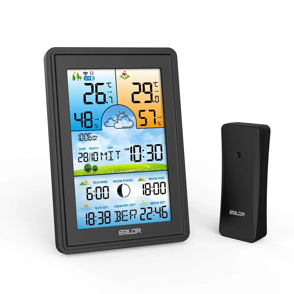 Baldr Wireless Digital Color Display Weather Station Clock Barometer Thermometer Hygrometer Trend Forecast Outdoor Sensor