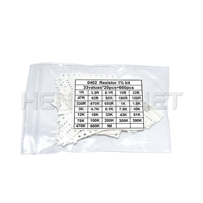 0402 0603 0805 1206 1210 2512 SMD Resistor Kit Assorted Kit 10k 100k 1k 1R 100R 220R 1% 5%