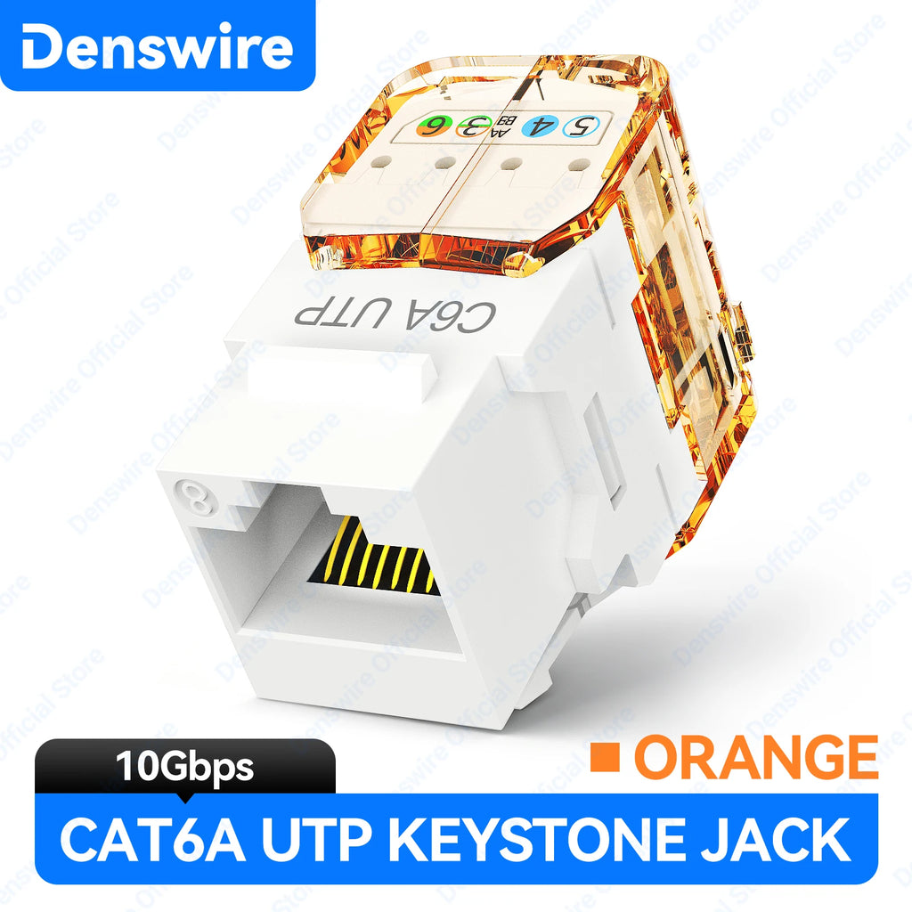 Denswire CAT6/CAT6A UTP RJ45 Keystone Jack Unshielded Ethernet Network Module Keystone Coupler 50μ Gold Contacts Dustproof Cover
