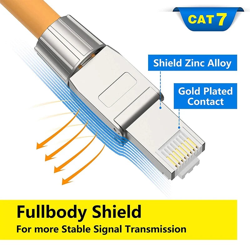 Denswire CAT7/CAT6A RJ45 Connectors, Tool-Free Shielded Zinc Alloy Ethernet Plugs Termination Plug Fits Solid/Stranded Cable