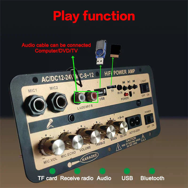 EU/US Plug Bluetooth 5.0 Amplifier Board With Optical Audio AMP USB FM Radio TF Player DIY Audio For Karaoke Home Car 110V/220V