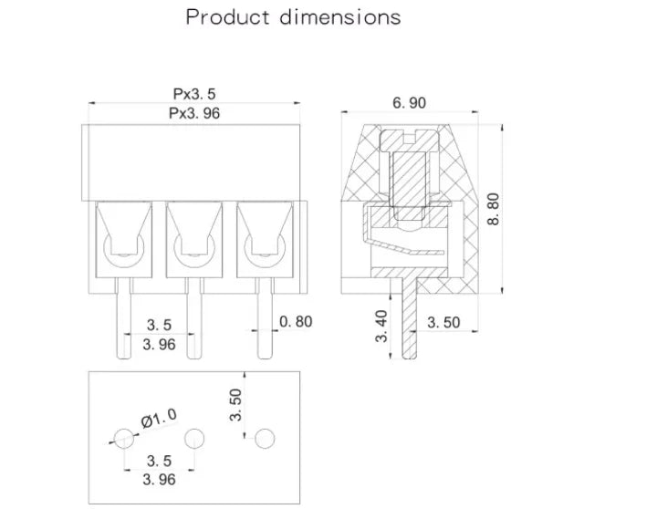 10pcs KF350 3.5mm 2P 3P 4P 5P 6P Terminal 300V 10A KF350 3.5mm Straight Pin PCB Screw Terminal Block