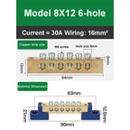 019 Series 6*9 8*12 4/6/8/10/12/14/16 Hole Zero Ground Row Copper Bar Connection Terminal Wiring Terminal of Distribution Box