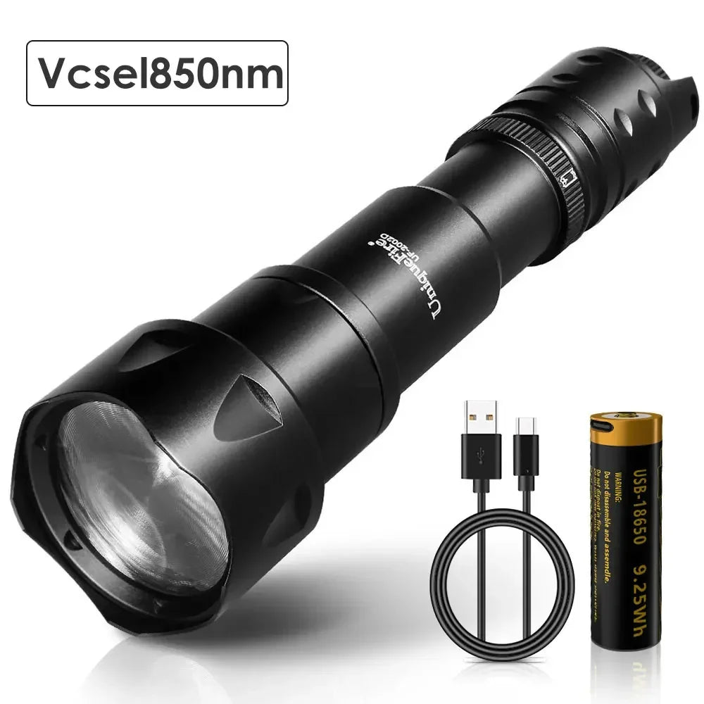 UniqueFire 2002D Vcsel LED IR 940NM 850NM Flashlight Zoom Hunting Fishing Night Vision Torch Rechargeable USB-C 18650 Battery