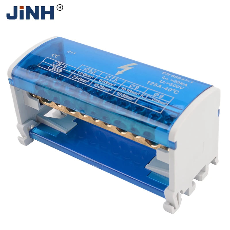 JINH Din Rail Distribution Terminal Block Screw Connection High Power 2 4 Bus Universal Electric Wire Connector Junction Box