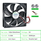 ACP12025 12cm 120mm Fan 120x120x25mm DC5V 12V 24V 2Pin Cooling Fan Suitable for Chassis Power Inverter