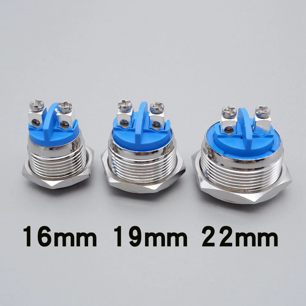 20pcs 16/19/22mm Momentary Reset Metal Push Button Waterproof Switch Screw Terminal Doorbell PC Power Switch Flat High Head 1NO