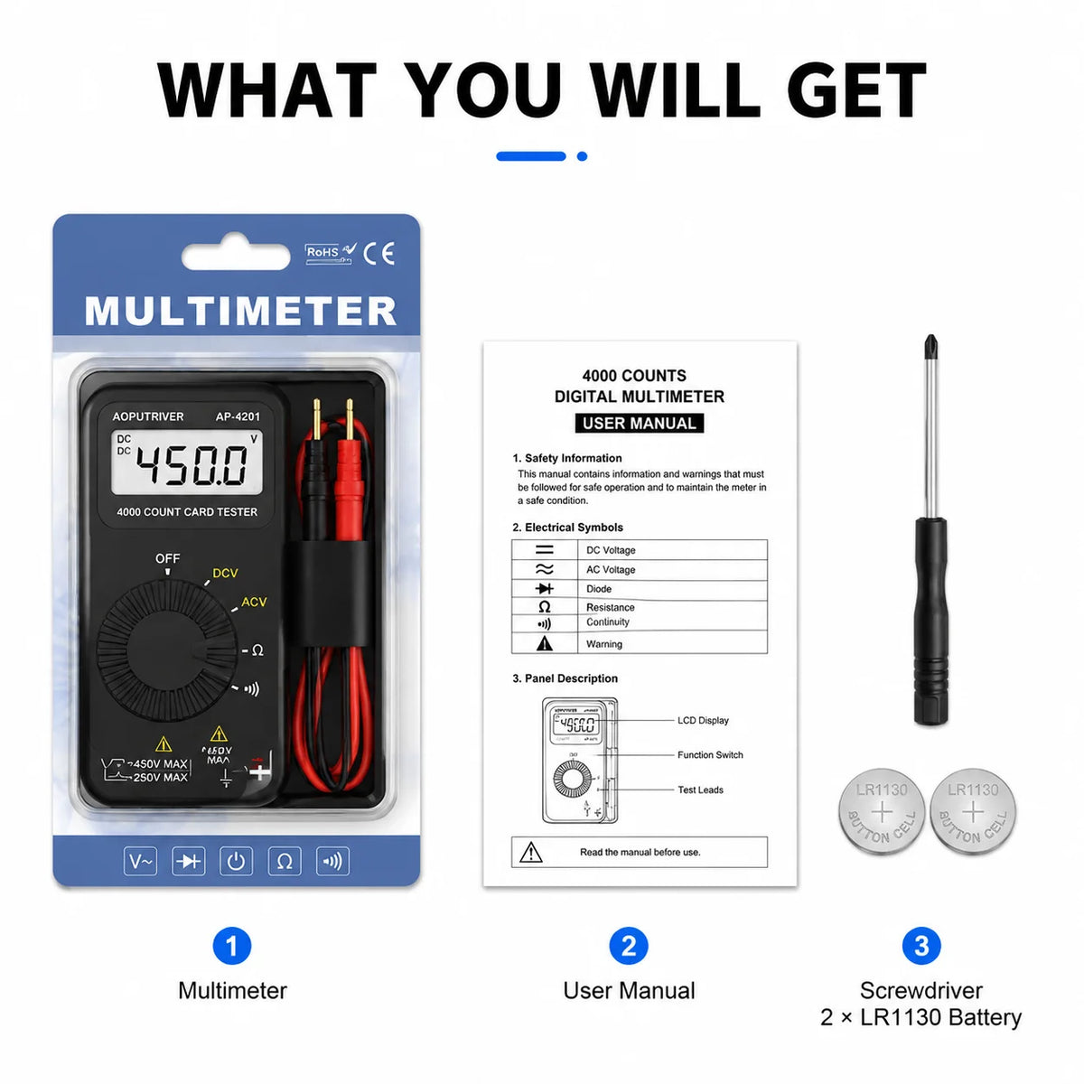 Mini Digital Multimeter 4000 Counts Auto Range AC/DC Voltage Tester Smart Pocket Voltmeter Resistance Diode Continuity Checker