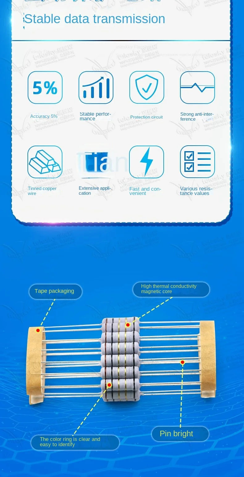 20PCS 2W 5% Wire Wound Resistor Fuse Winding Resistance 0.1 0.15 0.22 0.33 0.47 0.5 1 2.2 3.3 4.7 5.1 8.2 10 20 22 47 51 100 ohm