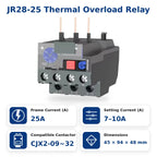 JR28 Series Thermal Overload Relay 25A 36A  Adjustable Current Motor Protection Electrical Overload Protector for AC Contactor
