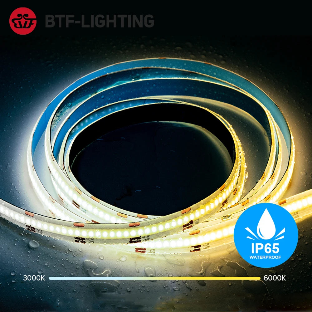FCOB CCT LED Light Strip 640 LEDs High Density Flexible FOB COB 10mm Led Lights RA90 3000K to 6000K Linear Dimmable DC12V DC24V