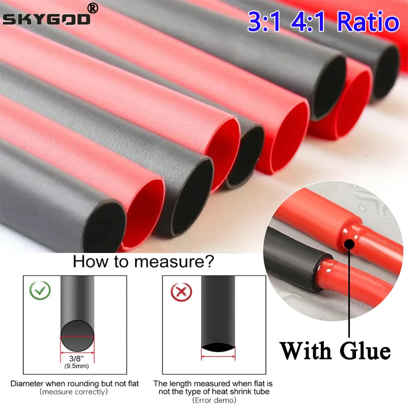 1~10m Dual Wall Heat Shrink Tube Diameter1.6 - 52mm Adhesive Lined Polyolefin ﻿Wrap 3:1/4:1 Ratio With Glue Cable Protect Sleeve