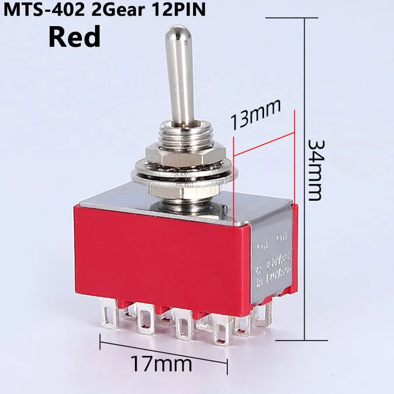 1 PCS,12Pin,Toggle Switches,Red,2/3 Position,ON-ON DPDT Mini Toggle Switches,6A/125V-2A/250V AC,MTS-402,Push Button Switch