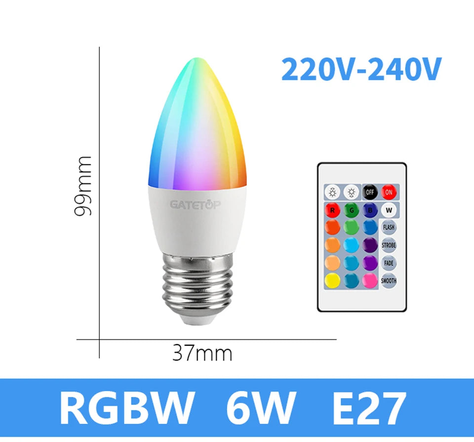 1-10PCS LED Intelligent RGBW Bulb GU10 E27 E14 24 Key Infrared Remote Control AC110V 230V 6W 10W Color Plus White Light Dimming