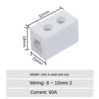1 In 1 Out Ceramic Wiring Terminal Block 2 In 2 Out High-temperature Resistant Ceramic Terminal Post 250V Copper