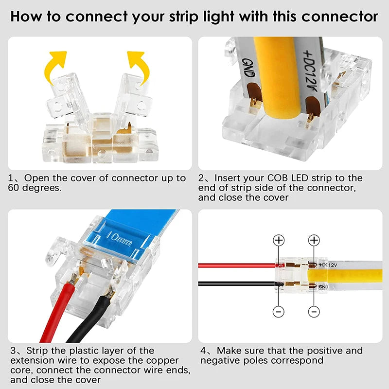 COB LED Wire Connector 5 8 10mm Connection Solderless Mini Buckle FCOB RGB CCT LED Strip Lights 2 3 4 Pin No Dark Area Connector