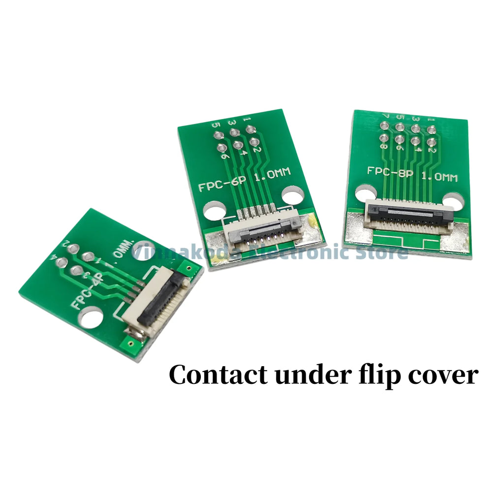 FFC/FPC Adapter Board with Soldered 1.0MM Flip Cover Lower Connector Straight or Bent Pins Available, 4/6/8/10/12/14/16/20/30P