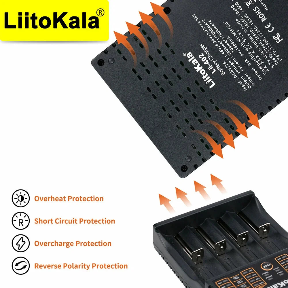 LiitoKala Lii-402 18650 Smart Battery Charger 1.2V 3.7V 3.2V 3.85V for 26650 18500 18350 17500 16340 14500  Battery