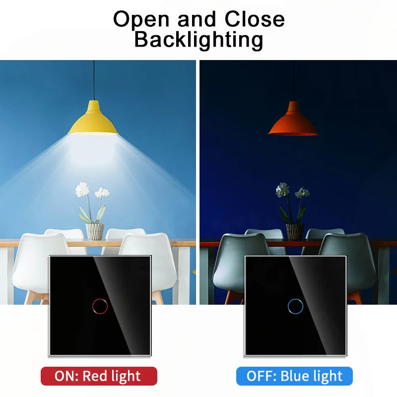 AXUS EU Touch Switch  AC100-240V Power LED 1/2/3 Gang Crystal Glass Panel Wall Lamp Light Switch Sensor Switches Interruttore