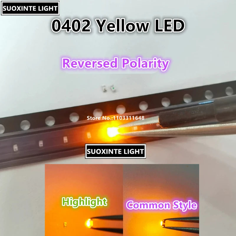 Highlight 0402 Yellow SMD LED, Reversed Polarity Mini 1005 Small Size Light-emitting Diode