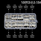 100Pcs  Fast-blow Glass Tube Fuses 5*20 Household Fuses Car Glass Tube Fuses Assorted Kit 5X20 with Box Fusiveis 0.1A-30A
