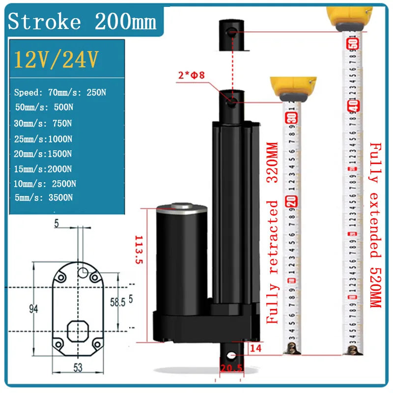 Industrial Heavy Duty Linear Actuator with IP67 Waterproof 3500N Built-in Limit Switch Push Rod for Electric Lifting System
