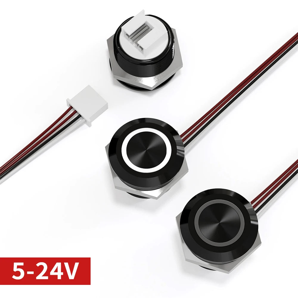 12mm Mini Metal LED Push Button Switch IP67 Waterproof Momentary 5-12-24V Short Stroke Push Button with Quick Connect Terminals