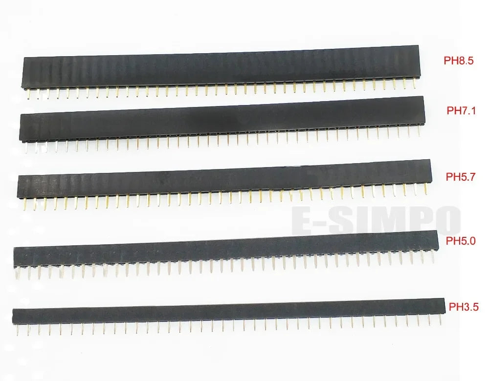 100Pcs 2.54mm PH3.5/5/5.7/7.1/8.5mm Straight 1X40P Single Row Gold-plated Rohs PCB Connector Female Pin Header Socket