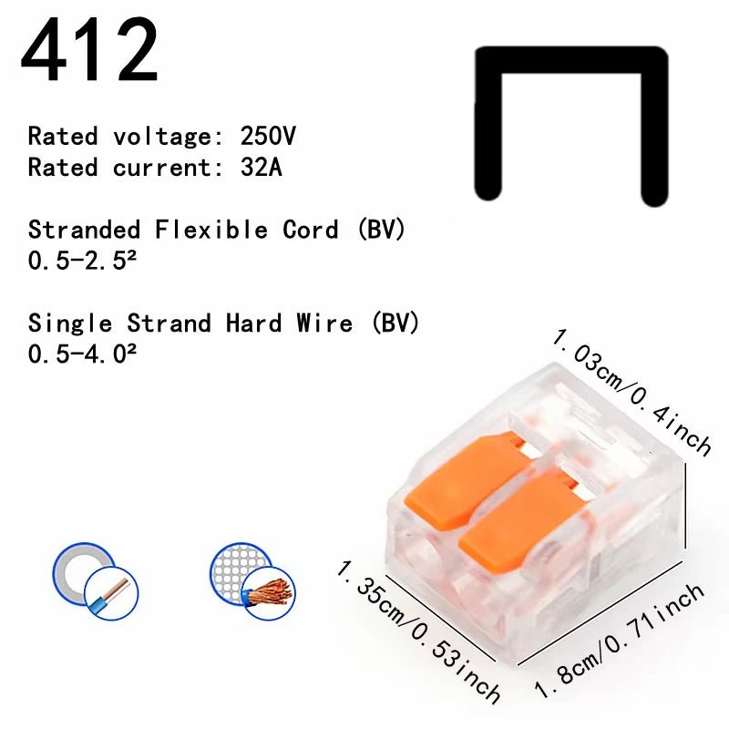 Multi Port Orange Universal Quick PlugIn Terminals Connectors Wire Connector Terminals Two Hundred Fifty Volt Thirty Two Amp