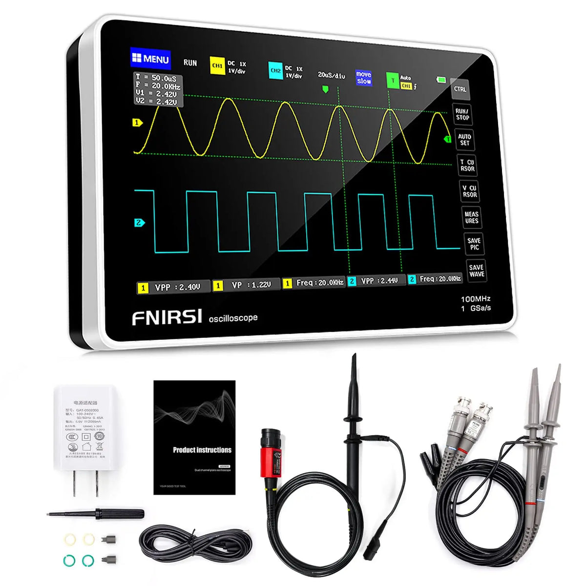 FNIRSI-1014D 1013D TC3 Oscilloscope 3-in-1 Dual Channel Input Signal Generator 100MHz * 2 Analog Bandwidth 1GSA/s Sampling Rate