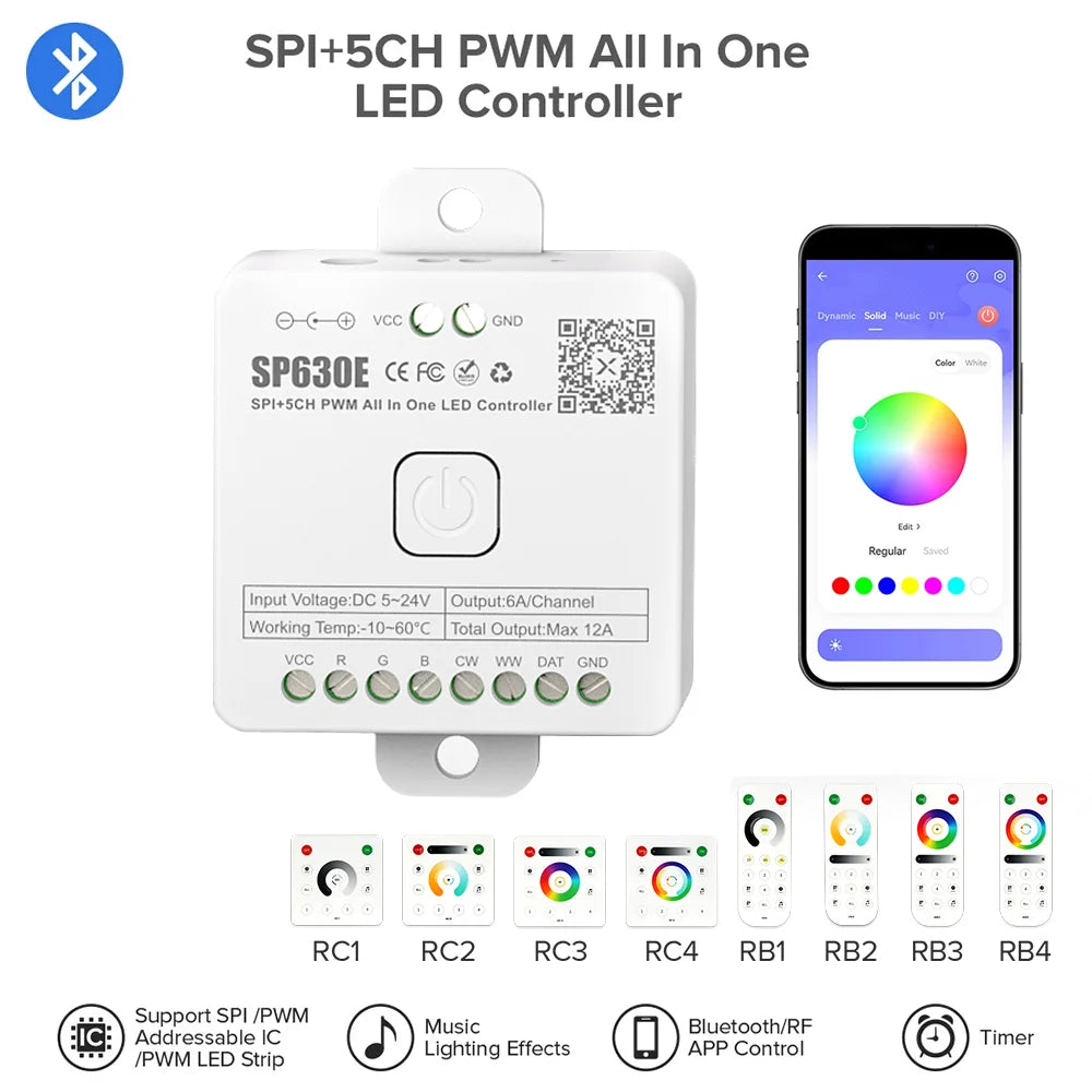 All In One LED Controller SP530E Wifi Alexa Google Home BT SP630E 5CH PWM SPI Pixels LED Strip Light WS2811 WS2812B SK6812 FCOB