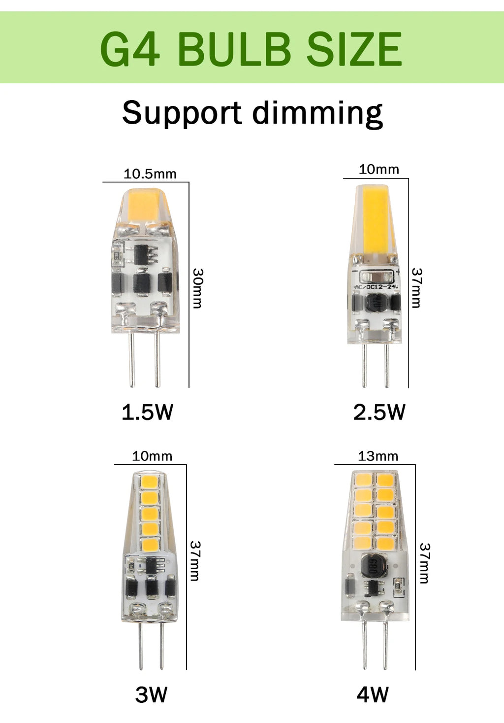 2pcs Mini G4 12V 24V LED Lamp Dimmable Light 3W COB Bulb AC DC 12V Lampada COB 360 Beam Lampada G4 COB Lights Replace Halogen
