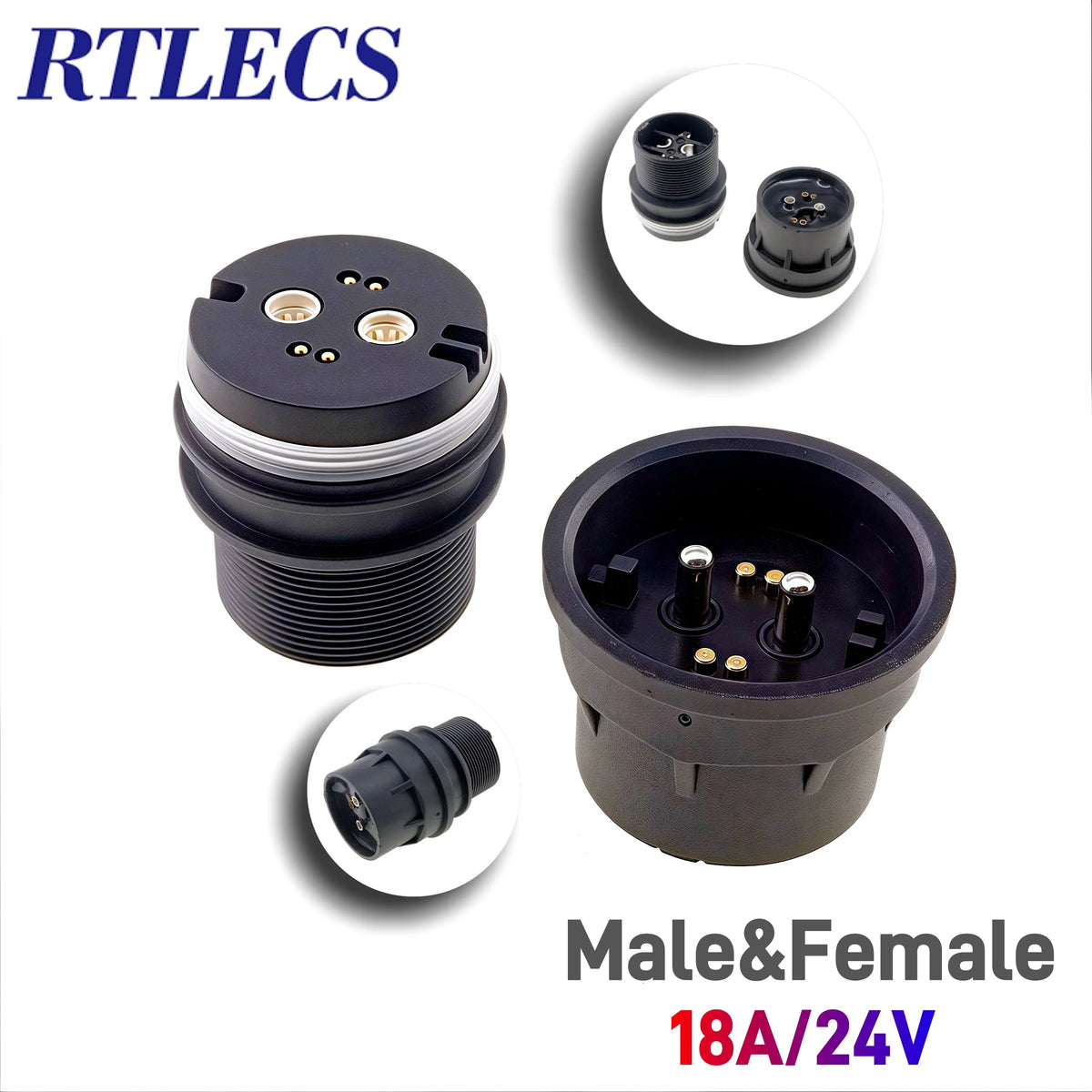 Waterproof Magnetic Circular Connector 18A 24V Male Female 4+2 Pin DC Power Charger Military-grade 12AWG Wire Threaded Gold Plat