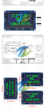 2.7 Inch OLED LCD display 128x64 drives SSD1327 IIC / SPI / 8-bit parallel port For Arduino