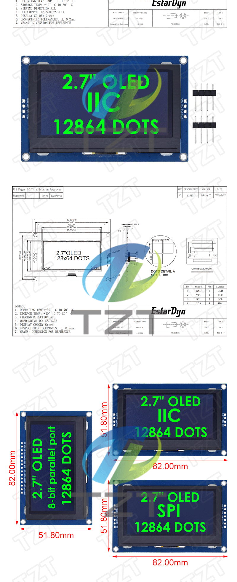 2.7 Inch OLED LCD display 128x64 drives SSD1327 IIC / SPI / 8-bit parallel port For Arduino