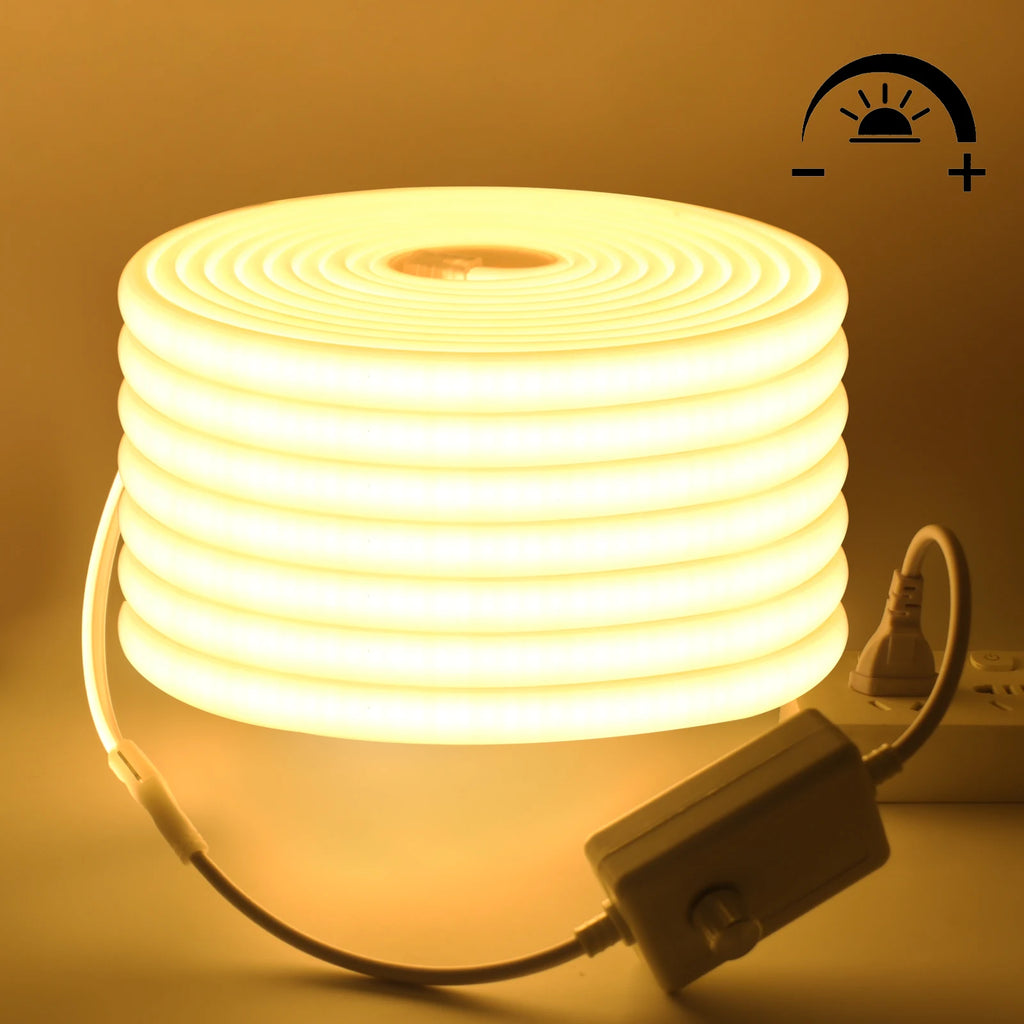 220V COB LED Strip Light With Switch/Dimmer Plug Super Bright 288LEDs/M IP65 3000K 4000K 6000K High Quality Indoor Outdoor Decor