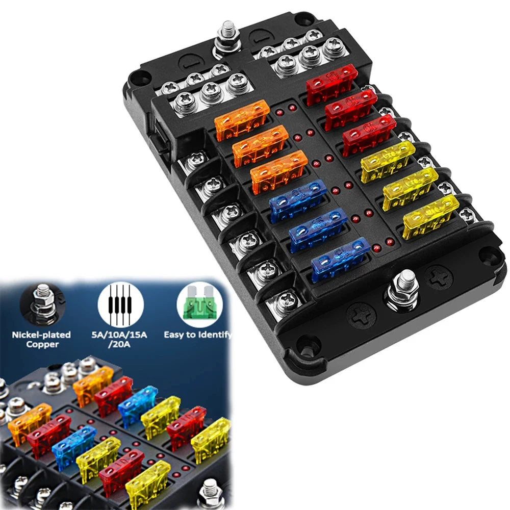 6/12 Way 12-24V Car Boat Fuse Blade Fuse Box Holder With Plastic Cover For Power Panel Board Camper Fuse