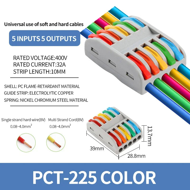 10/100Pcs Lever Wire Connectors, Compact Splicing Wire Connector, 2 3 5 Way Electrical Connectors, for Quick Connect 28-12 AWG