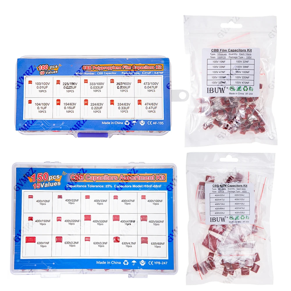 CBB Polypropylene Film Capacitor Kit, Power Supply, Audio Equipment Universal CBB Capacitors Set,for DIY Electronics