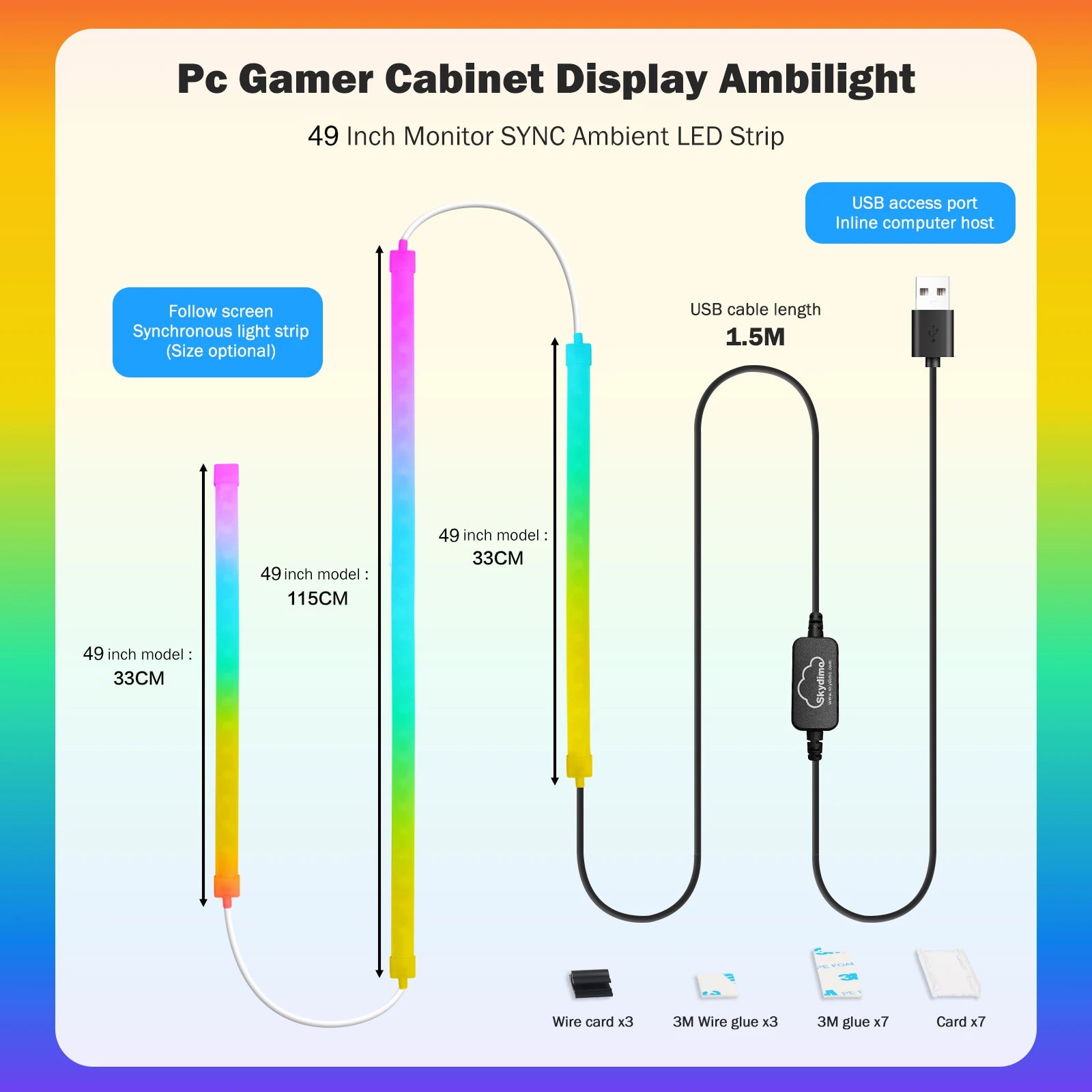 Skydimo RGB Gaming Lights Strip Music Game Sync Color 24" 27" 49" Computer Screen Amosphere Ambient Smart LED Neon Strip Light