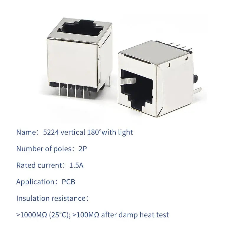 10pcs RJ45 Socket 5224-8P8C Network Cable Crystal Head Jack 180-degree Straight Female Sockets Shielded Network Port with Light