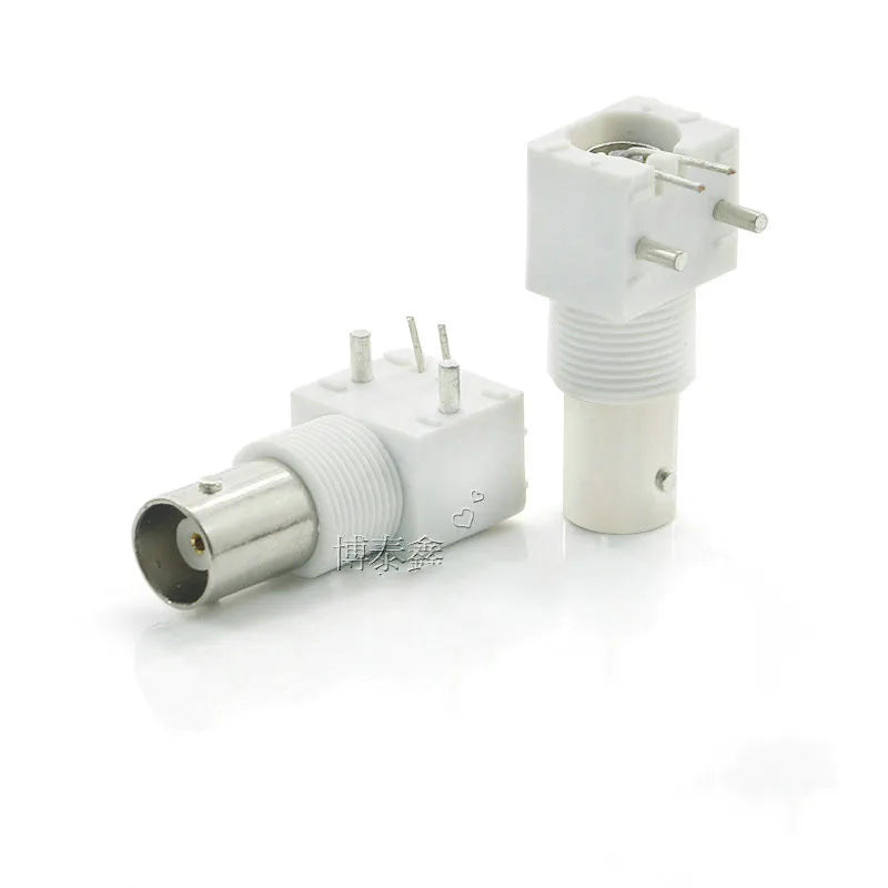5pcs BNC Female Right Angle Panel Mount Plastic Type White PC Board PCB With Nut Bulkhead Connector