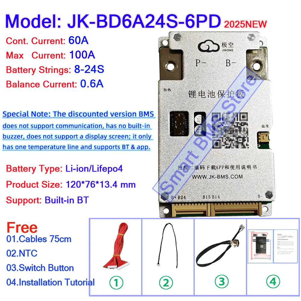 Smart Jikong JK BMS 4s 5s 6s 7s 8s 100a 200a Lifepo4 Li-ion Active Balance Lithium 24v With Bt Heat Function Equalizer On Sale