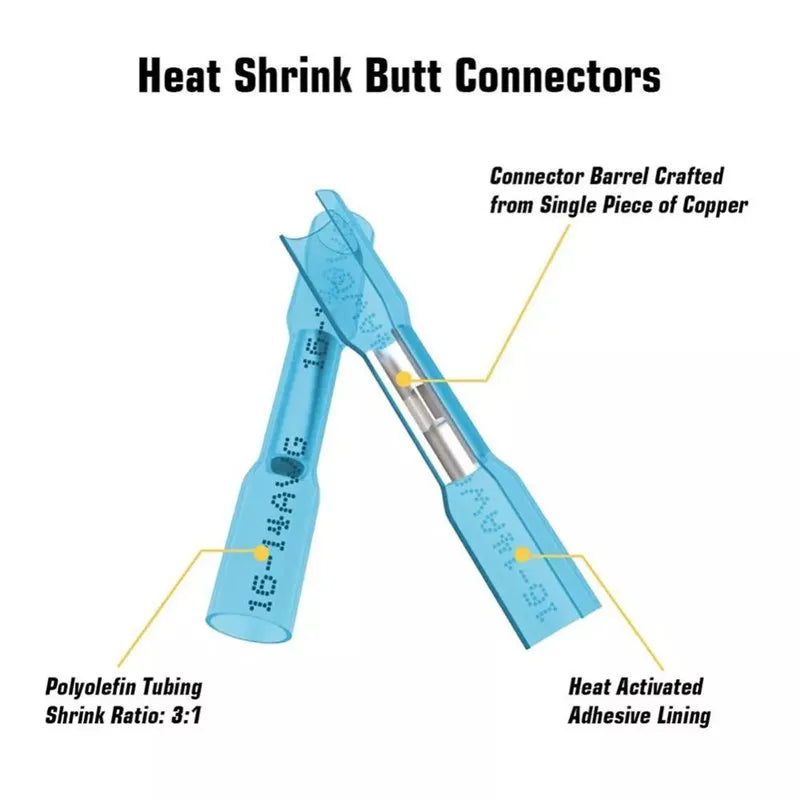 10-200pcs Heat Shrink Butt Connectors AWG 24–10 Butt Splice Insulated Waterproof Electrical Automotive Wire Crimp Terminals