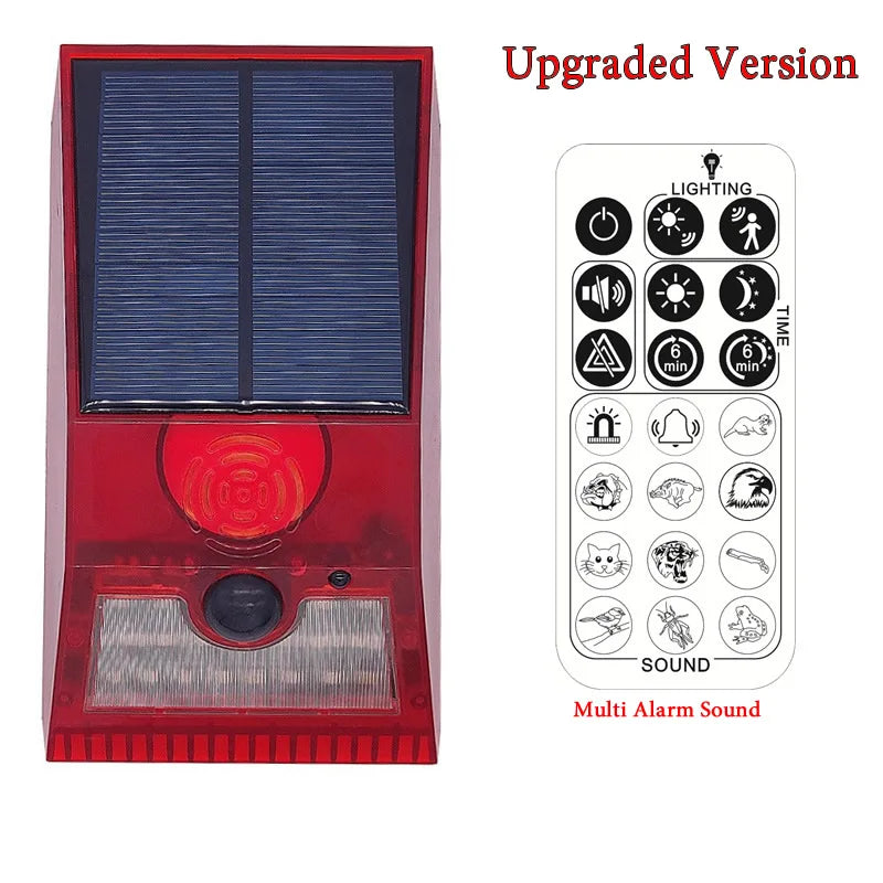 Multi-Function Solar PIR Motion Sensor Alarm Light Remote Control 129dB Siren For Home Garden Shed Caravan Farm Security Lamp