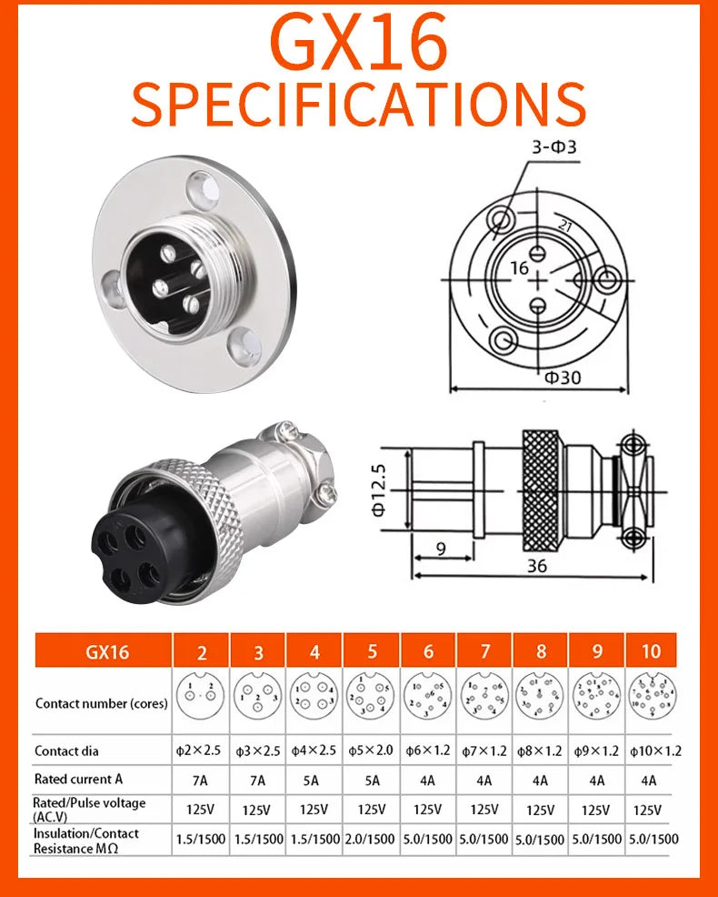 5/10 Sets GX12 GX16 GX20 Flange Butting Type Aviation Plug &Socket 2/3/4/5/6/7/8/9/10/12/14/15 Pin Male&Femal Connectors Coppe
