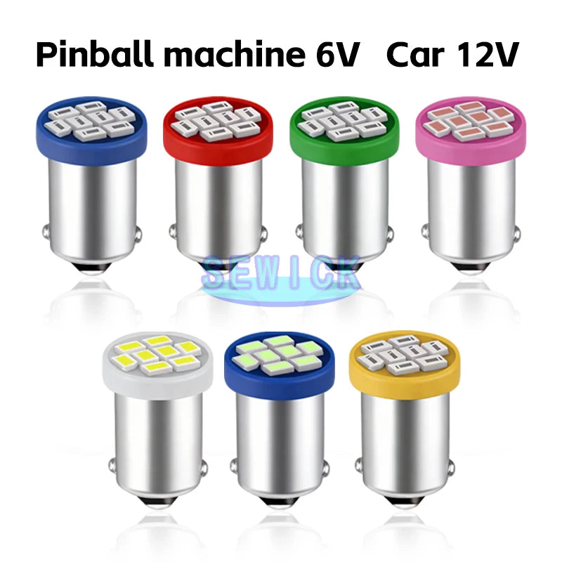 100PCS AC 6.3V BA9S 8SMD 1206 LED AC 6V 6.3V DC 12V For Pinball Machine White Blue Red Green Yellow