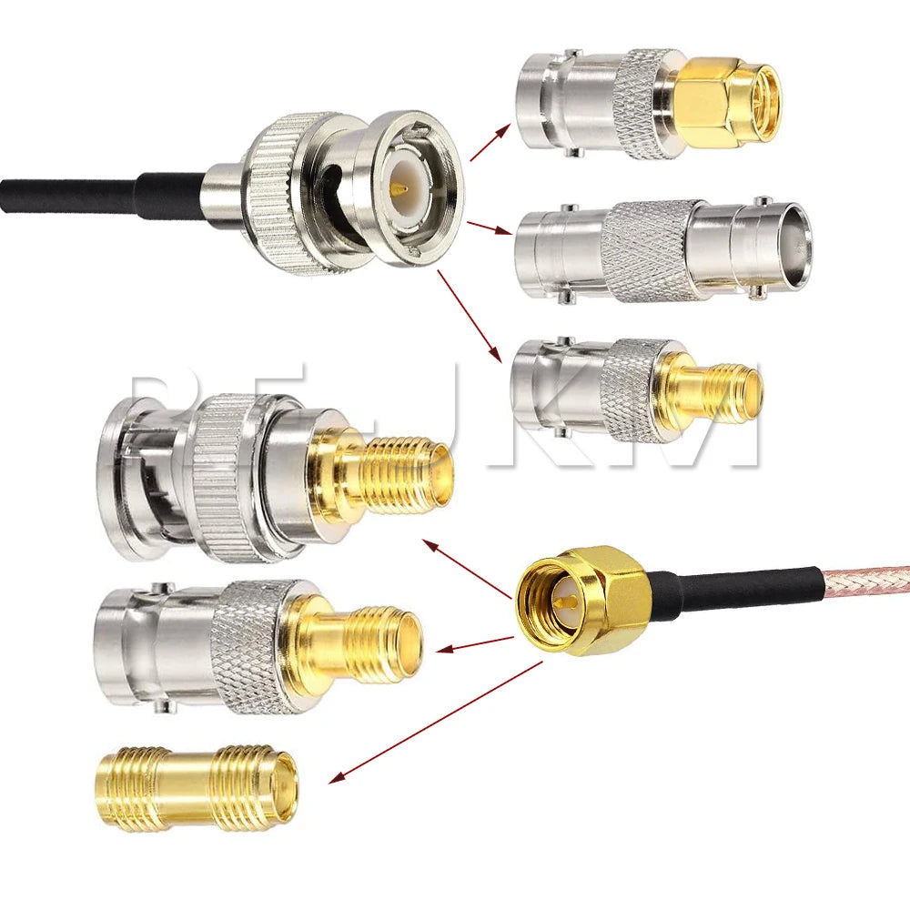 SMA Male to BNC Male Cable with 5pcs RF Coax Adapter Kit SMA to BNC Cable BNC to BNC Cable Kit for RF Applications/Antenna