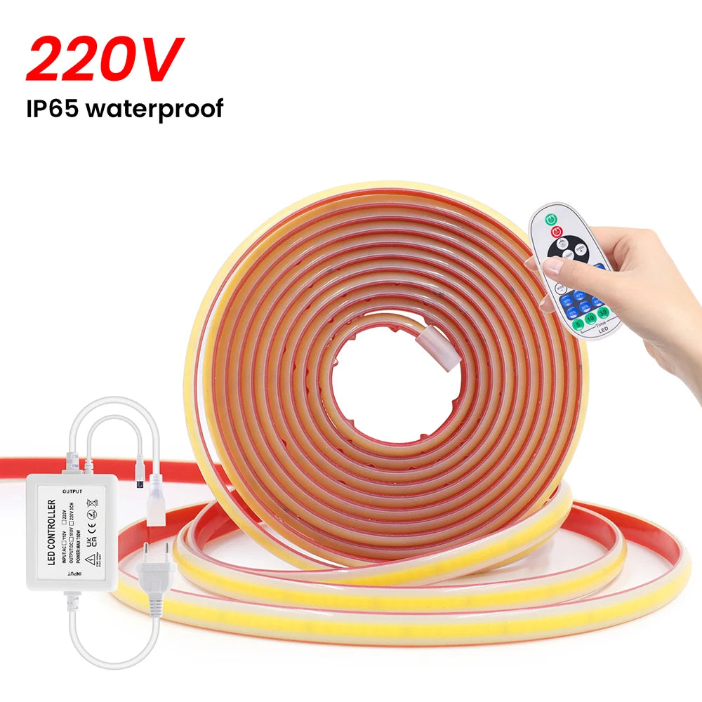 Dimmable COB LED Neon Light Strip Remote Power Kit Wifi Bluetooth Wall Touch 220V 23key Controller 288LEDs/m IP65 Flexible Lamp